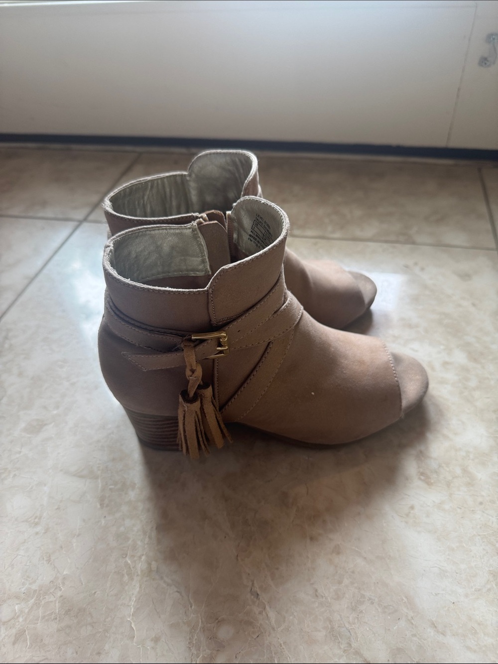 Kenneth Cole Taupe Peep-Toe Tassel Ankle Booties